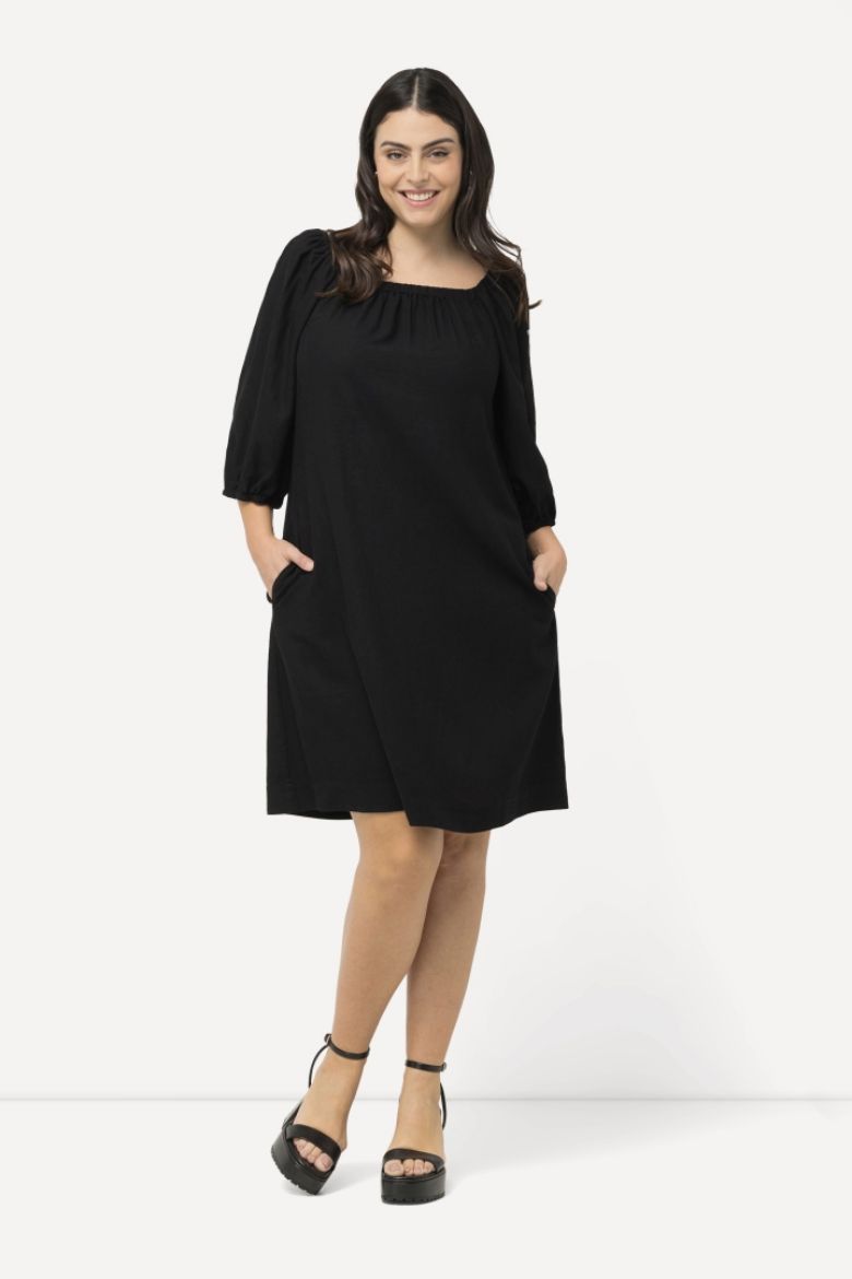 Plus size veliki brojevi Haljina midi 3/4 rukavi s vezanjem na leđima za punije