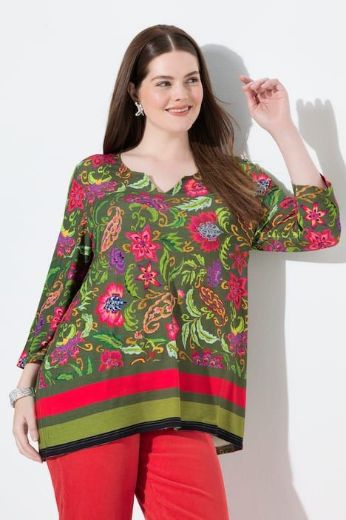 Plus size veliki brojevi Majica A kroja  s 3/4 rukavima cvjetnog printa za punije