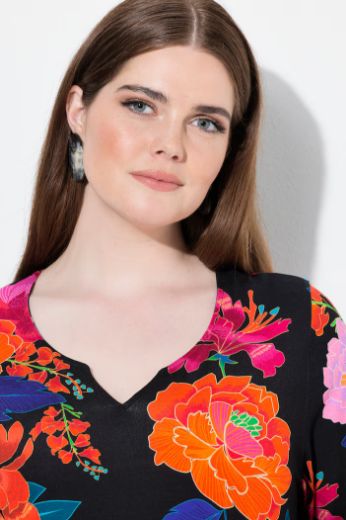 Plus size veliki brojevi Majica A kroja  s 3/4 rukavima cvjetnog printa za punije