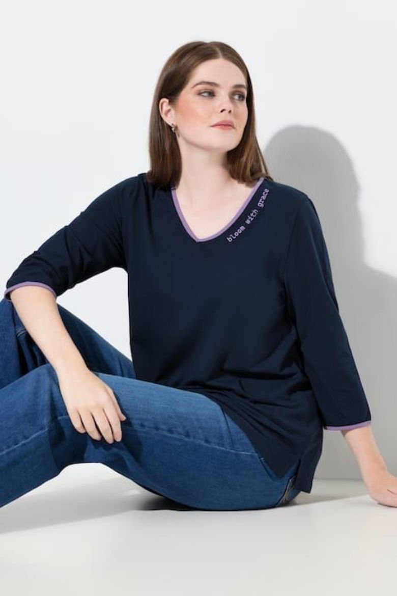 Plus size veliki brojevi Majica 3/4 rukava V ovratnika za punije