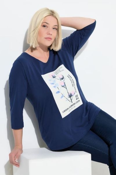 Veliki brojevi Majica 3/4 rukava V ovratnika moda za punije