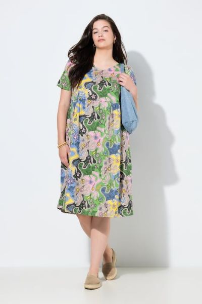 Veliki brojevi Haljina midi kratkih rukava moda za punije