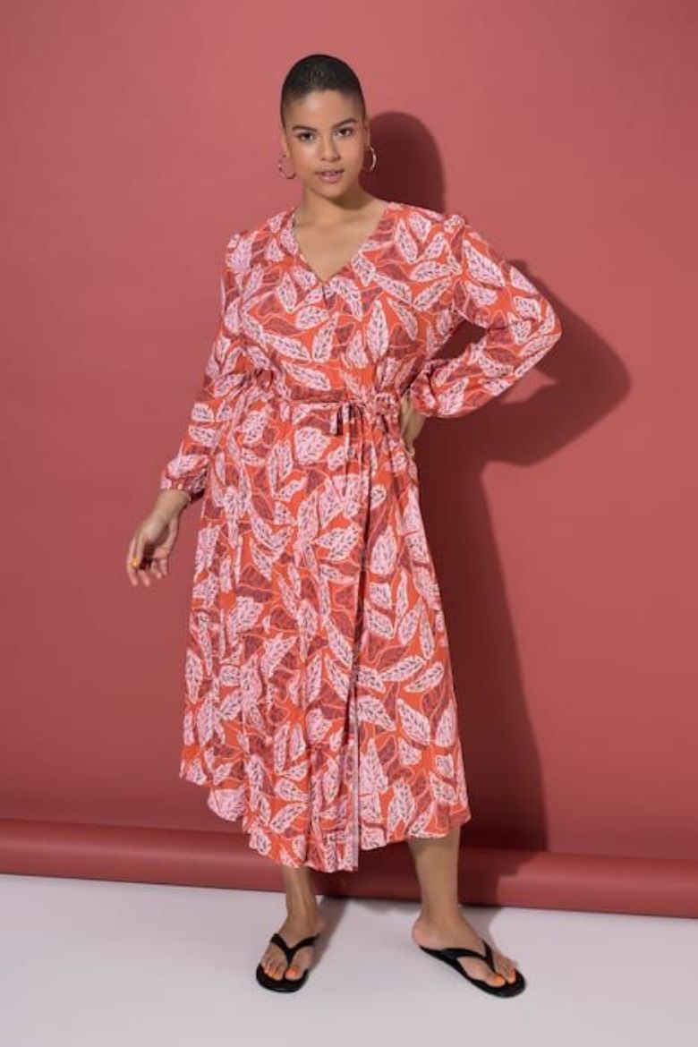 Plus size veliki brojevi Haljina midi dugih rukava A kroja za punije