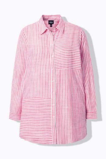 Plus size veliki brojevi Bluza od mješavine lana dužeg kraja za punije