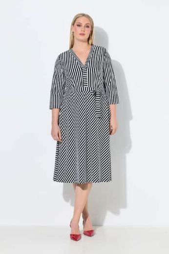 Plus size veliki brojevi Haljina midi 3/4 rukava A kroja prugasta za punije