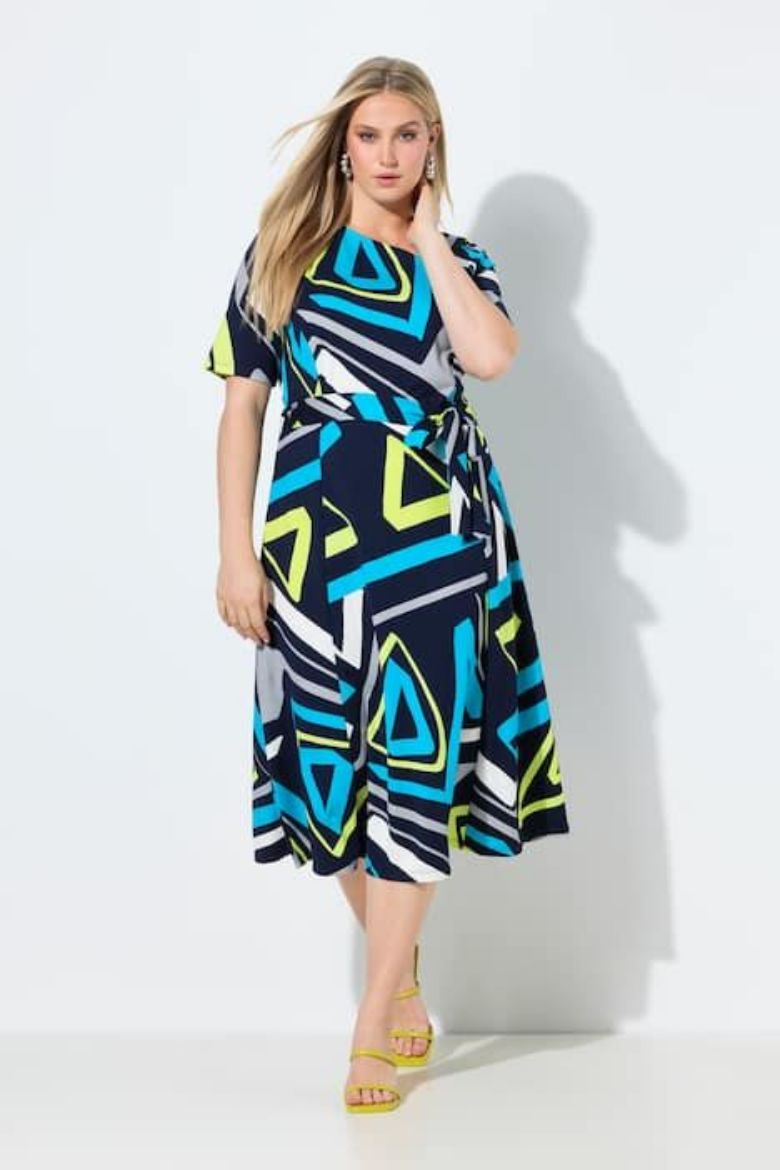 Plus size veliki brojevi Haljina midi kratkih rukava za punije