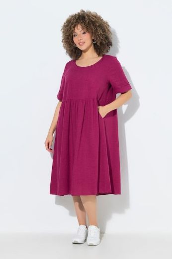 Plus size veliki brojevi Haljina kratkih rukava od mješavine lana za punije