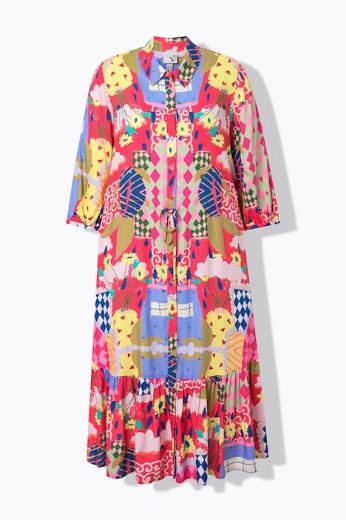 Plus size veliki brojevi Haljina midi s kragnom rukavi 3/4 za punije